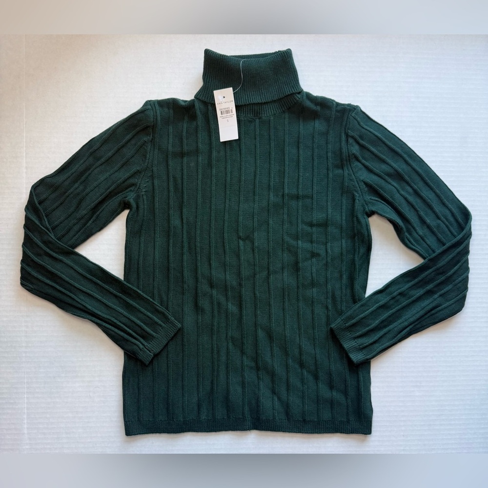 NWT Ann Taylor Ribbed Turtleneck Sweater Pine Grove Green Size S